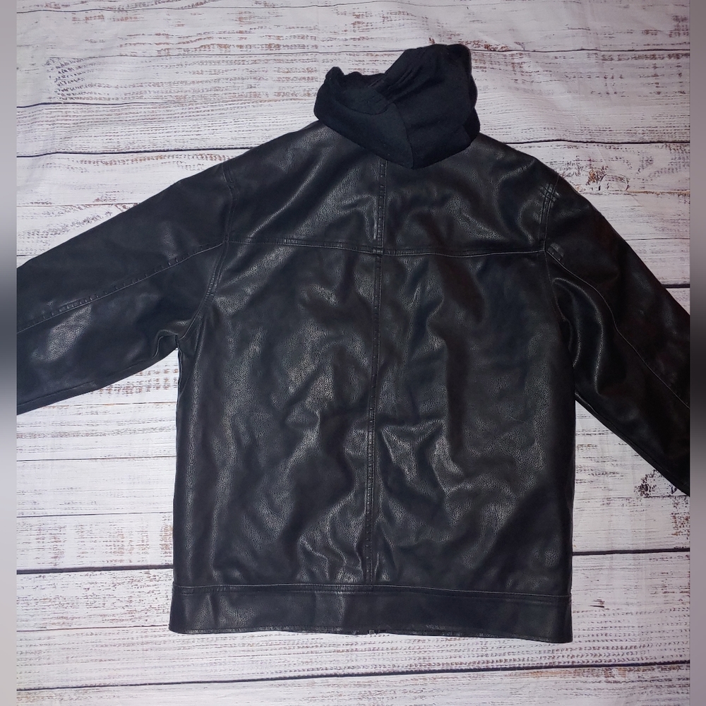 Arizona Faux Leather Hooded Jacket, Size M - Picture 3 of 10
